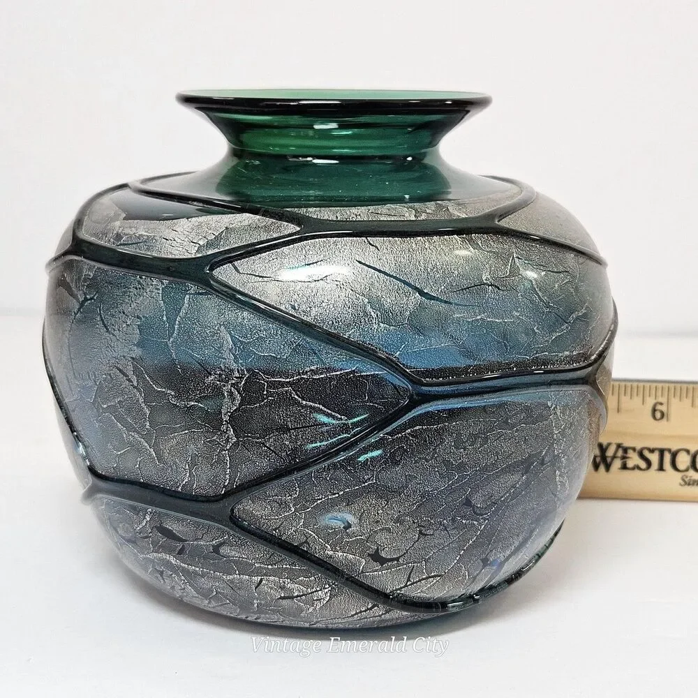 Vtg Verrerie La Mailloche Quebec Handmade Art Glass Vase 4